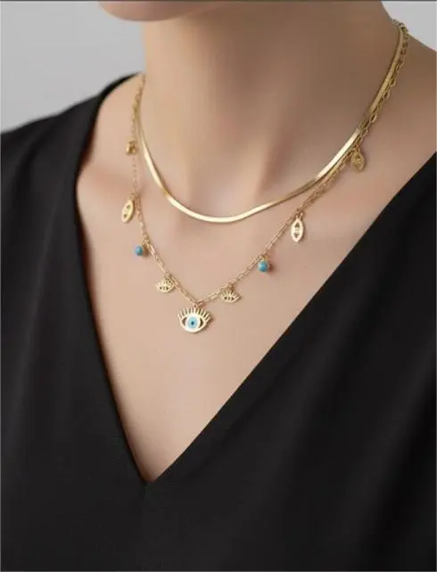 Multilayer Evileye With Snake Chain