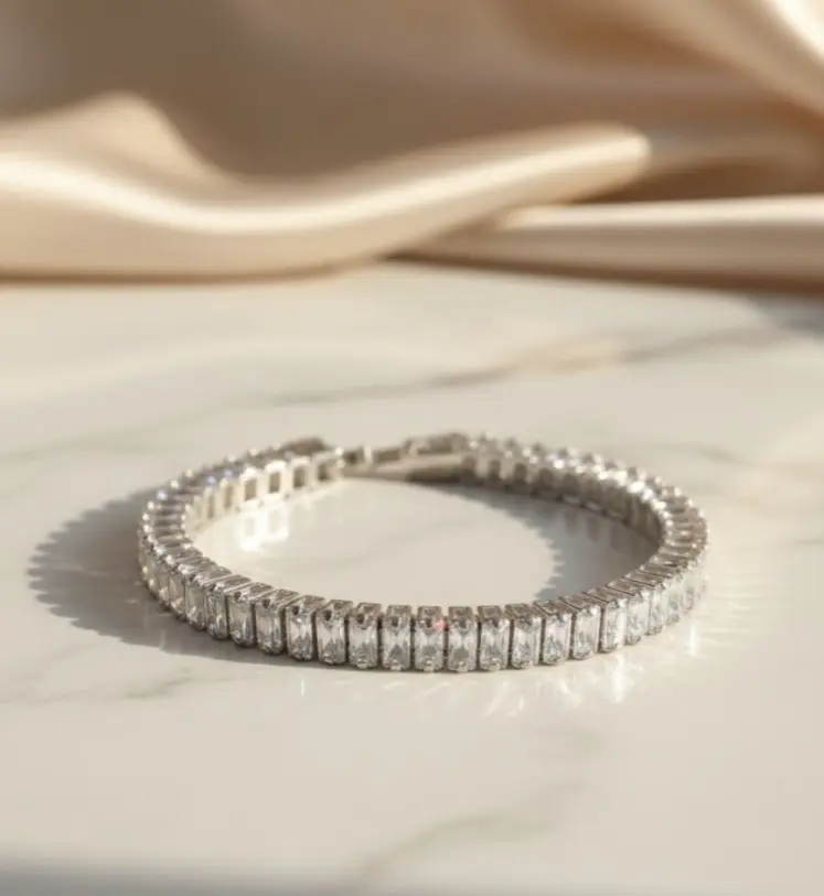Luxe Silver Rectangular Diamond Tennis Bracelets