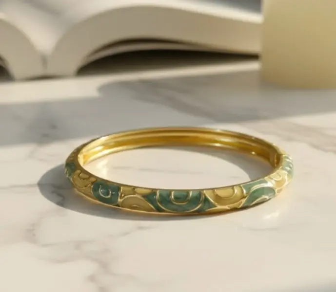 Teal green & yellow meenakari bangle bracelet