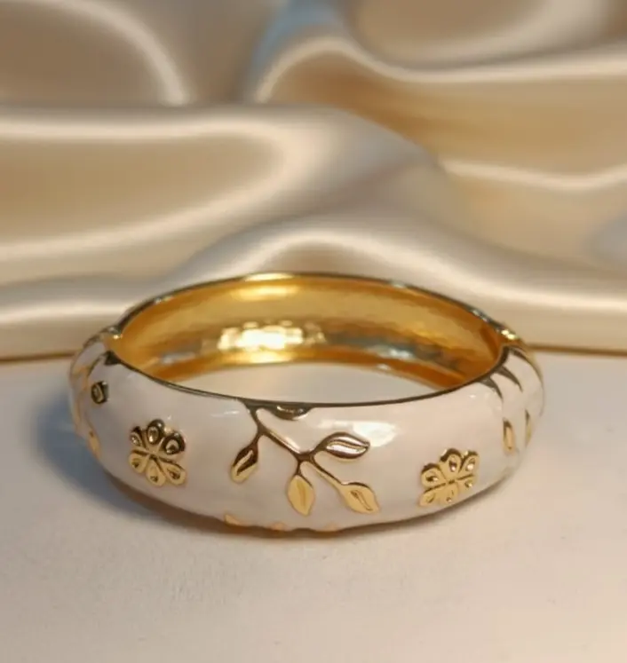 White & Golden Broad meenakari bangle bracelet